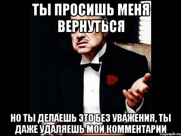 ты просишь меня вернуться но ты делаешь это без уважения, ты даже удаляешь мои комментарии, Мем ты делаешь это без уважения