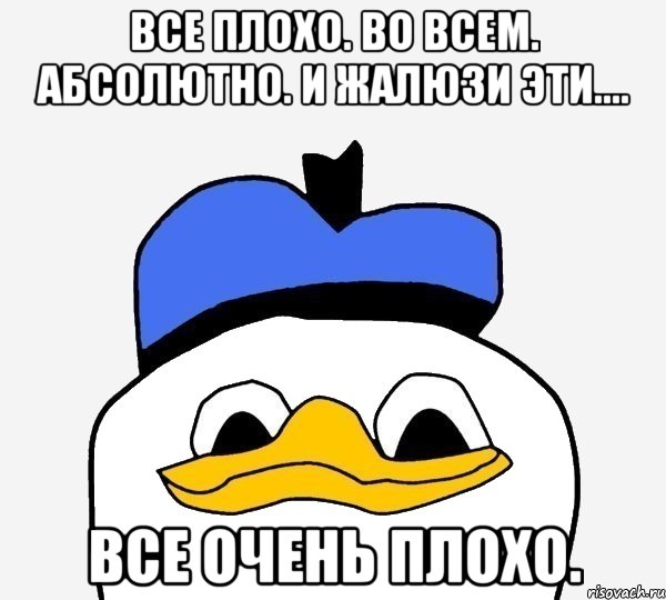 все плохо. во всем. абсолютно. и жалюзи эти.... все очень плохо., Мем Утка