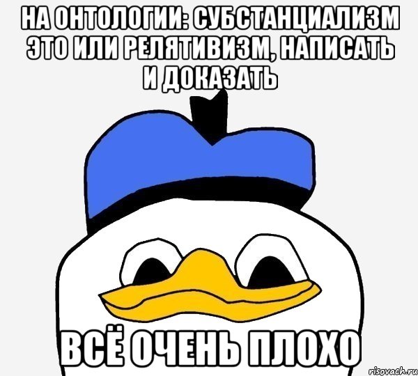 на онтологии: субстанциализм это или релятивизм, написать и доказать всё очень плохо, Мем Утка