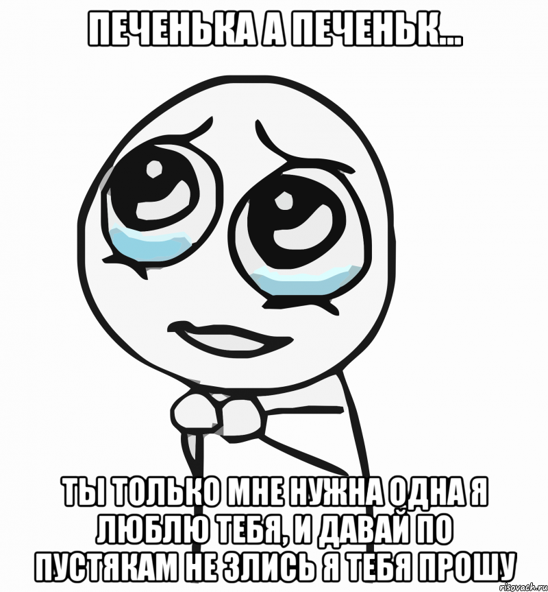 печенька а печеньк... ты только мне нужна одна я люблю тебя, и давай по пустякам не злись я тебя прошу, Мем  ну пожалуйста (please)