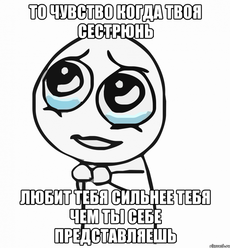 то чувство когда твоя сестрюнь любит тебя сильнее тебя чем ты себе представляешь, Мем  ну пожалуйста (please)