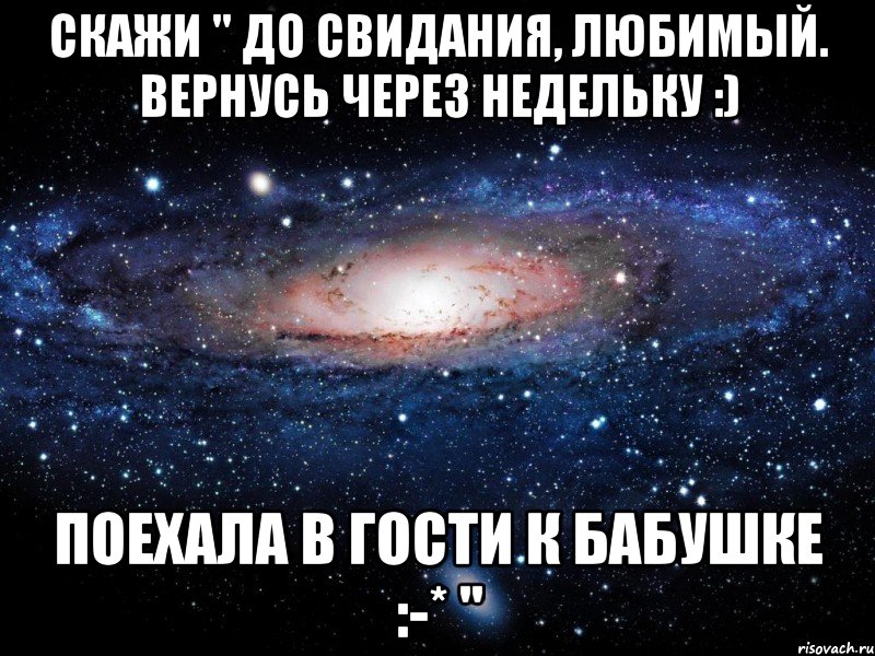 скажи " до свидания, любимый. вернусь через недельку :) поехала в гости к бабушке :-* ", Мем Вселенная