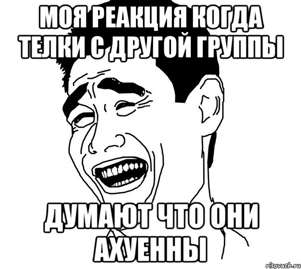 моя реакция когда телки с другой группы думают что они ахуенны, Мем Яо минг