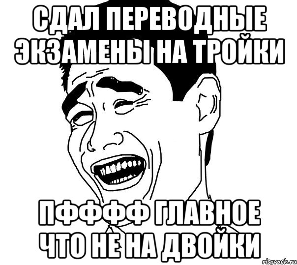 сдал переводные экзамены на тройки пфффф главное что не на двойки, Мем Яо минг