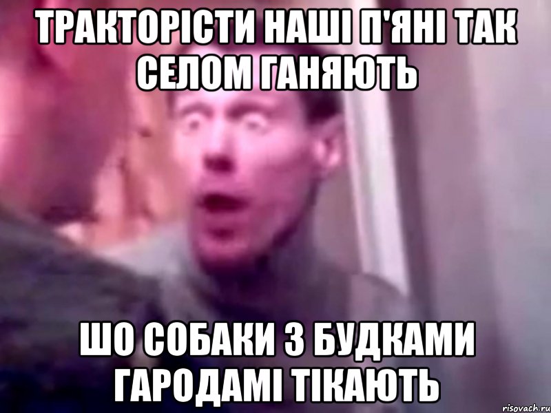 тракторісти наші п'яні так селом ганяють шо собаки з будками гародамі тікають, Мем Запили