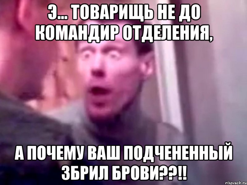 э... товарищь не до командир отделения, а почему ваш подчененный збрил брови??!!, Мем Запили