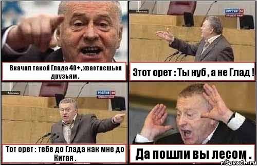 Вкачал такой Глада 40+ , хвастаешься друзьям . Этот орет : Ты нуб , а не Глад ! Тот орет : тебе до Глада как мне до Китая . Да пошли вы лесом ., Комикс жиреновский