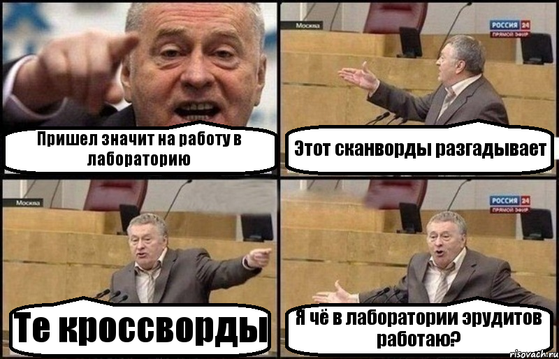 Пришел значит на работу в лабораторию Этот сканворды разгадывает Те кроссворды Я чё в лаборатории эрудитов работаю?, Комикс Жириновский