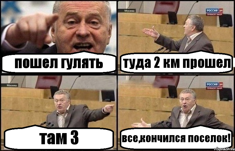 пошел гулять туда 2 км прошел там 3 все,кончился поселок!, Комикс Жириновский