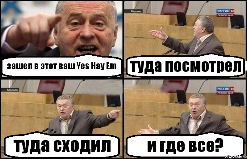 зашел в этот ваш Yes Hay Em туда посмотрел туда сходил и где все?, Комикс Жириновский