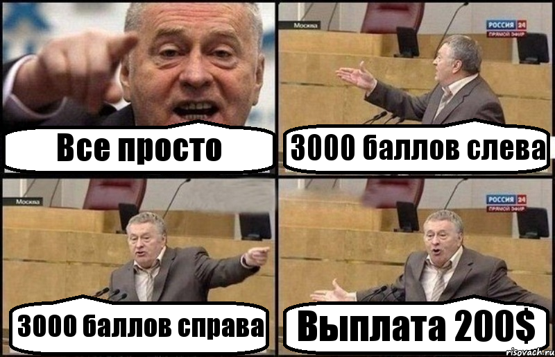 Все просто 3000 баллов слева 3000 баллов справа Выплата 200$, Комикс Жириновский