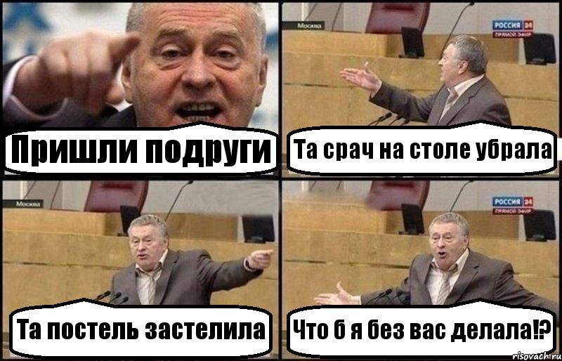 Пришли подруги Та срач на столе убрала Та постель застелила Что б я без вас делала!?, Комикс Жириновский