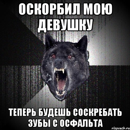 оскорбил мою девушку теперь будешь соскребать зубы с осфальта, Мем  Злобный волк