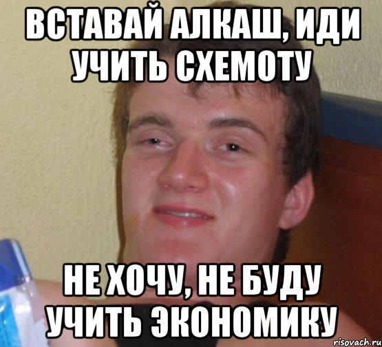 вставай алкаш, иди учить схемоту не хочу, не буду учить экономику, Мем 10 guy (Stoner Stanley really high guy укуренный парень)