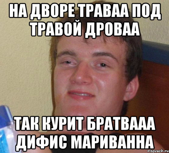 на дворе траваа под травой дроваа так курит братвааа дифис мариванна, Мем 10 guy (Stoner Stanley really high guy укуренный парень)