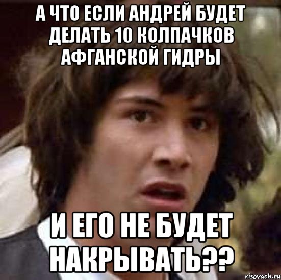 а что если андрей будет делать 10 колпачков афганской гидры и его не будет накрывать??, Мем А что если (Киану Ривз)