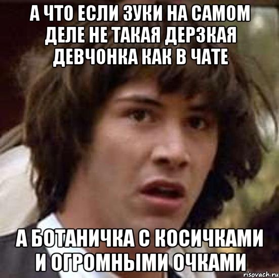 а что если зуки на самом деле не такая дерзкая девчонка как в чате а ботаничка с косичками и огромными очками, Мем А что если (Киану Ривз)