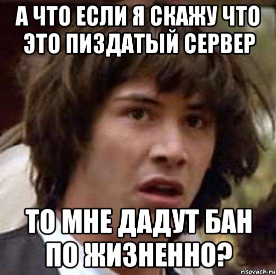 а что если я скажу что это пиздатый сервер то мне дадут бан по жизненно?, Мем А что если (Киану Ривз)