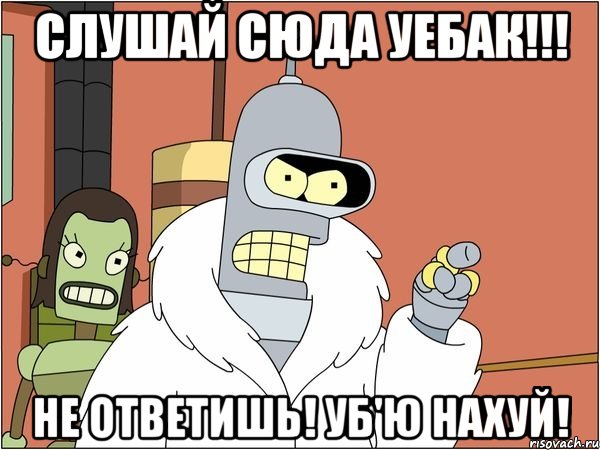 слушай сюда уебак!!! не ответишь! уб'ю нахуй!, Мем Бендер