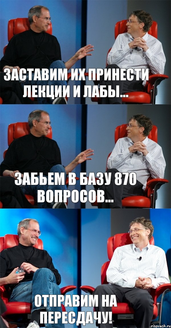 Заставим их принести лекции и лабы... Забьем в базу 870 вопросов... Отправим на пересдачу!