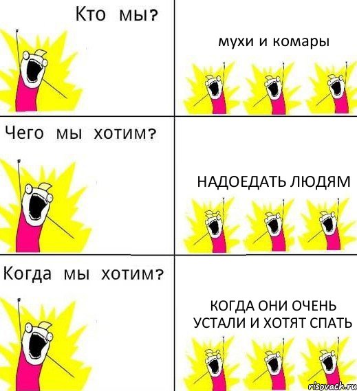 мухи и комары надоедать людям когда они очень устали и хотят спать, Комикс Что мы хотим