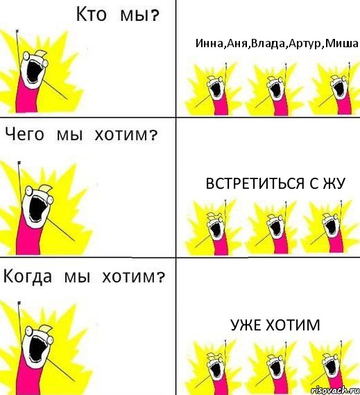 Инна,Аня,Влада,Артур,Миша Встретиться с Жу УЖЕ ХОТИМ, Комикс Что мы хотим