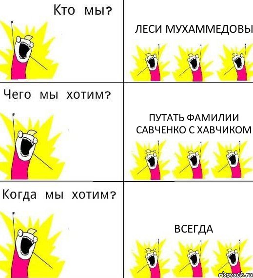 ЛЕСИ МУХАММЕДОВЫ ПУТАТЬ ФАМИЛИИ САВЧЕНКО С ХАВЧИКОМ ВСЕГДА, Комикс Что мы хотим