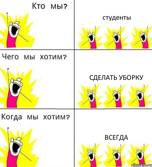 студенты сделать уборку всегда, Комикс Что мы хотим