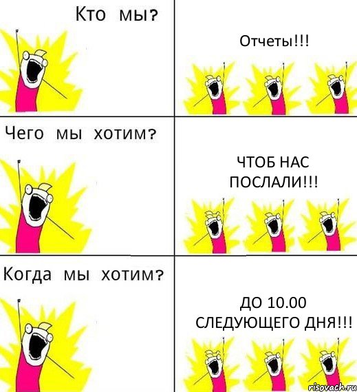 Отчеты!!! Чтоб нас послали!!! до 10.00 следующего дня!!!, Комикс Что мы хотим