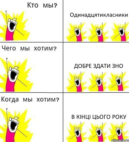 Одинадцятикласники Добре здати ЗНО В кінці цього року, Комикс Что мы хотим