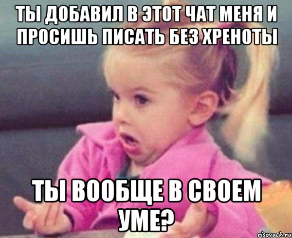 ты добавил в этот чат меня и просишь писать без хреноты ты вообще в своем уме?, Мем  Ты говоришь (девочка возмущается)