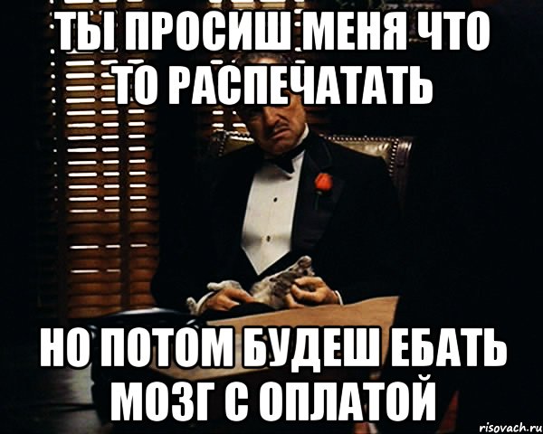 ты просиш меня что то распечатать но потом будеш ебать мозг с оплатой, Мем Дон Вито Корлеоне