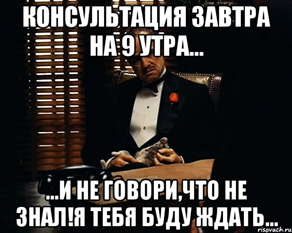 консультация завтра на 9 утра... ...и не говори,что не знал!я тебя буду ждать..., Мем Дон Вито Корлеоне