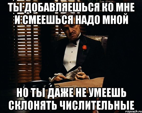 ты добавляешься ко мне и смеешься надо мной но ты даже не умеешь склонять числительные, Мем Дон Вито Корлеоне