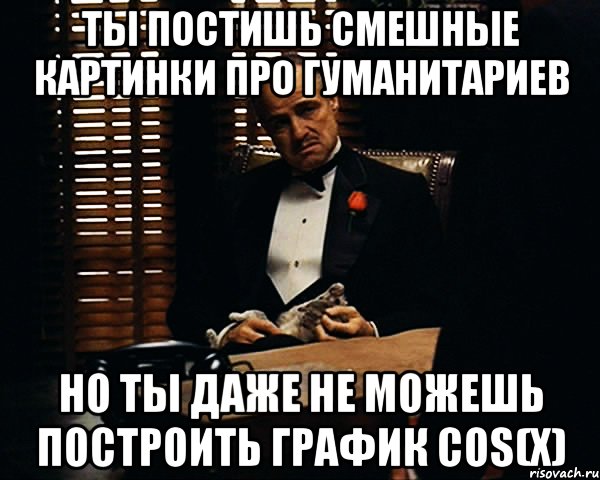 ты постишь смешные картинки про гуманитариев но ты даже не можешь построить график cos(x), Мем Дон Вито Корлеоне