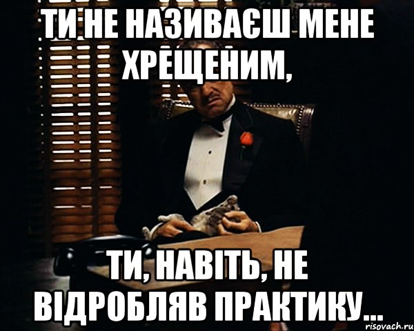 ти не називаєш мене хрещеним, ти, навіть, не відробляв практику..., Мем Дон Вито Корлеоне