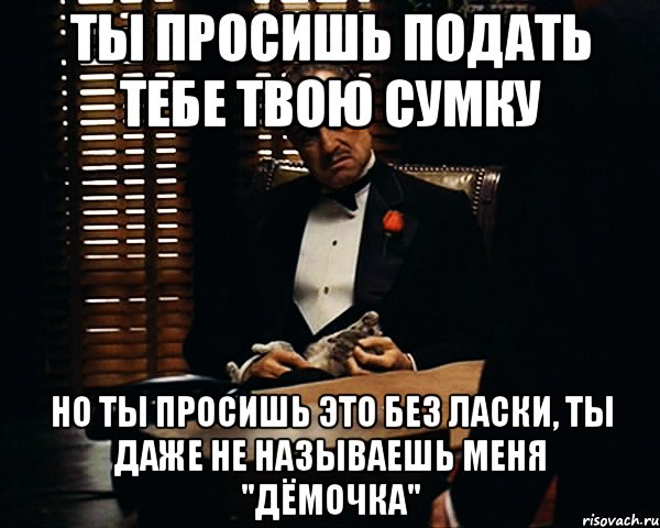 ты просишь подать тебе твою сумку но ты просишь это без ласки, ты даже не называешь меня "дёмочка", Мем Дон Вито Корлеоне