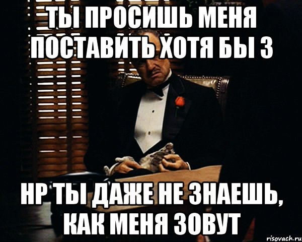 ты просишь меня поставить хотя бы 3 нр ты даже не знаешь, как меня зовут, Мем Дон Вито Корлеоне