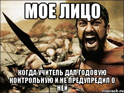 мое лицо когда учитель дал годовую контрольную и не предупредил о ней, Мем Это Спарта