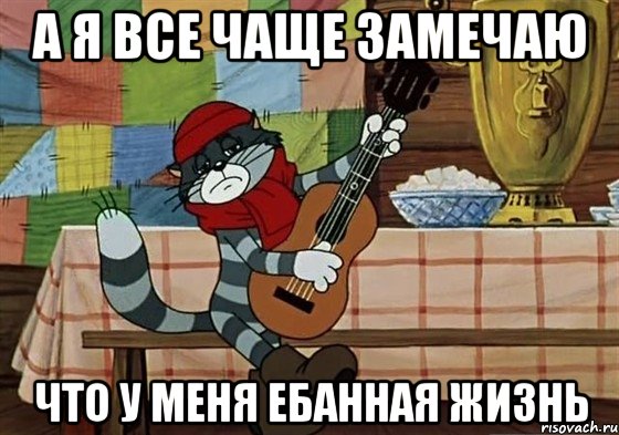 а я все чаще замечаю что у меня ебанная жизнь, Мем Грустный Матроскин с гитарой