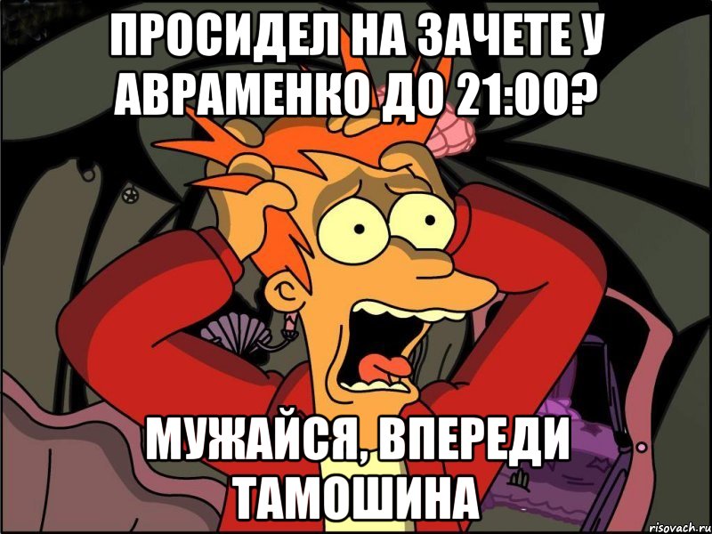 просидел на зачете у авраменко до 21:00? мужайся, впереди тамошина, Мем Фрай в панике