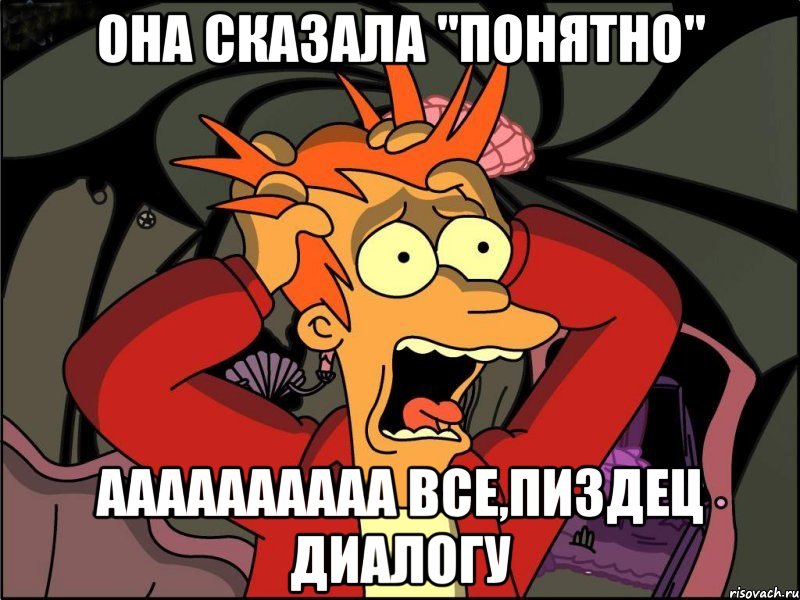 она сказала "понятно" аааааааааа все,пиздец диалогу, Мем Фрай в панике