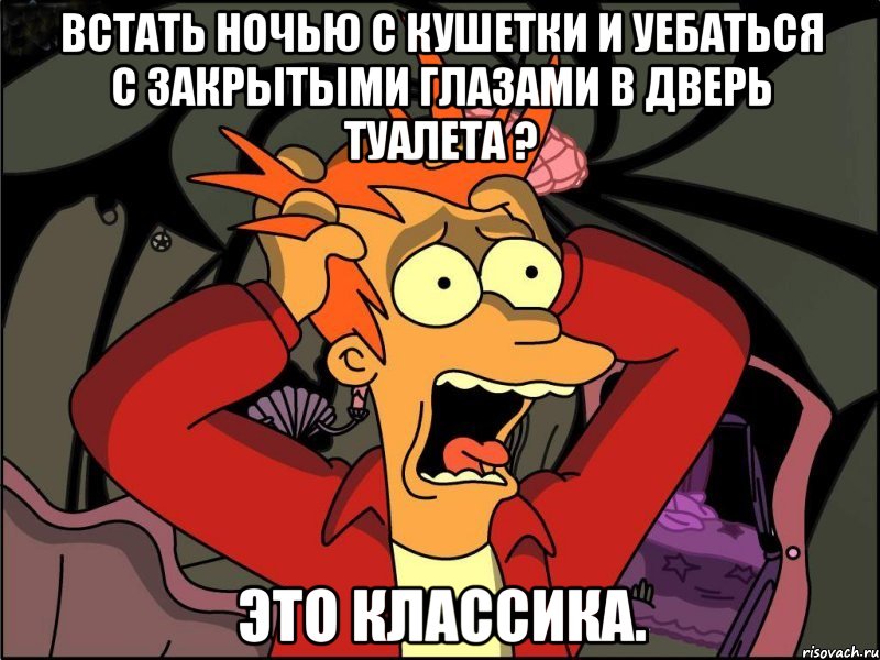 встать ночью с кушетки и уебаться с закрытыми глазами в дверь туалета ? это классика., Мем Фрай в панике