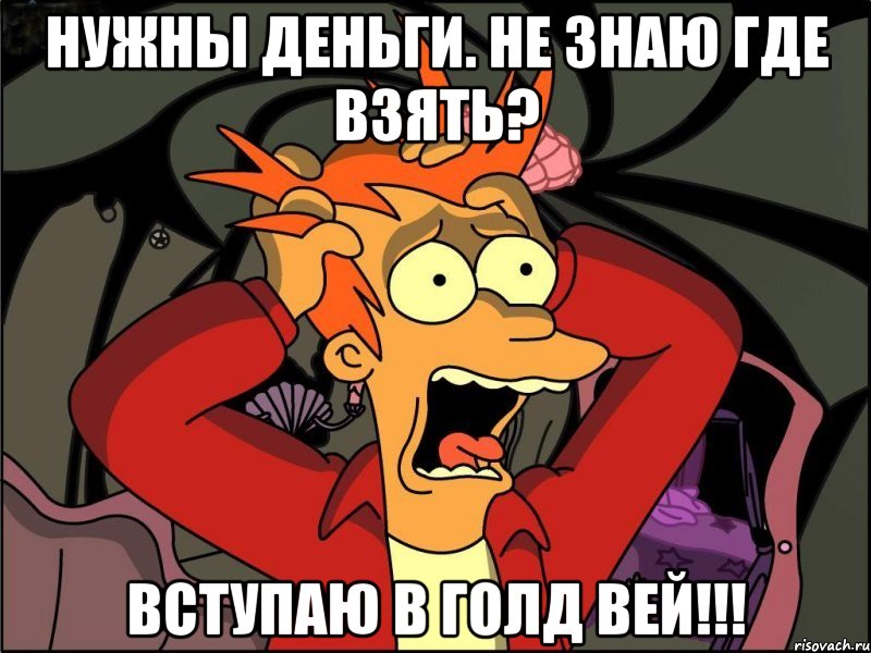 нужны деньги. не знаю где взять? вступаю в голд вей!!!, Мем Фрай в панике