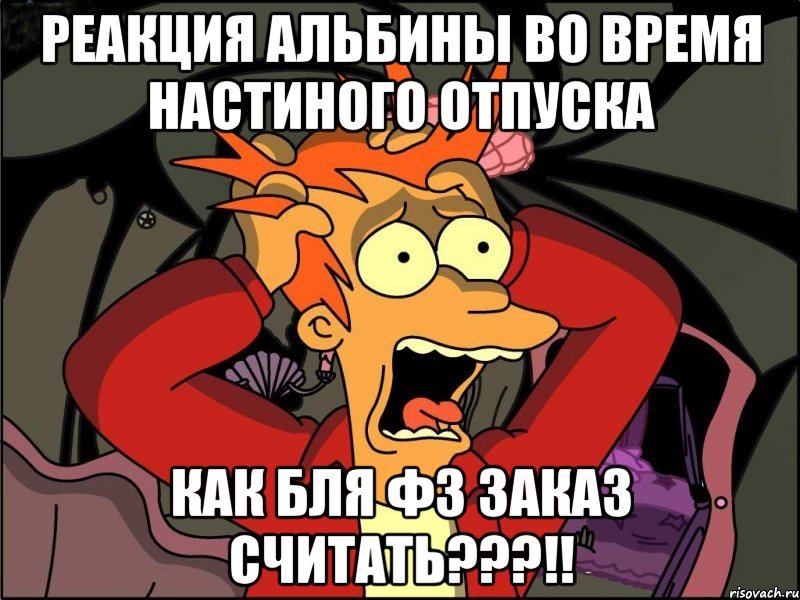 реакция альбины во время настиного отпуска как бля фз заказ считать???!!, Мем Фрай в панике