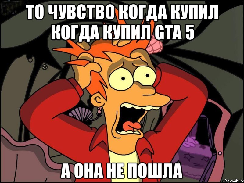 то чувство когда купил когда купил gta 5 а она не пошла, Мем Фрай в панике