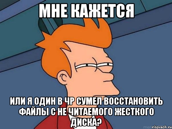 мне кажется или я один в чр сумел восстановить файлы с не читаемого жесткого диска?, Мем  Фрай (мне кажется или)