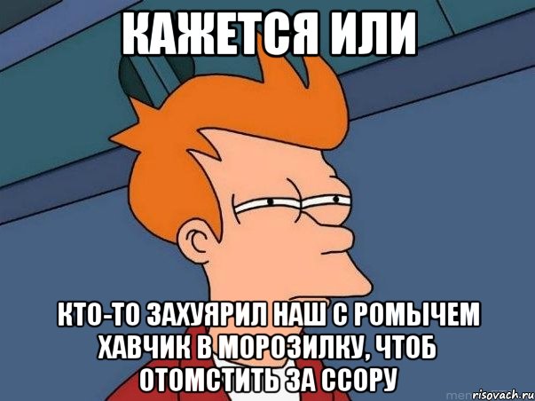 кажется или кто-то захуярил наш с ромычем хавчик в морозилку, чтоб отомстить за ссору, Мем  Фрай (мне кажется или)