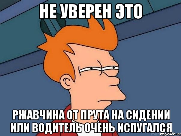 не уверен это ржавчина от прута на сидении или водитель очень испугался, Мем  Фрай (мне кажется или)