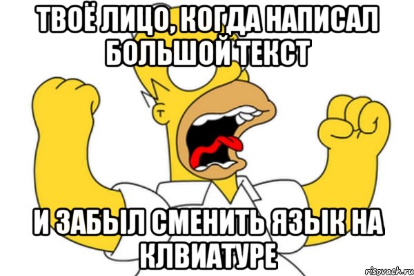 твоё лицо, когда написал большой текст и забыл сменить язык на клвиатуре, Мем Разъяренный Гомер